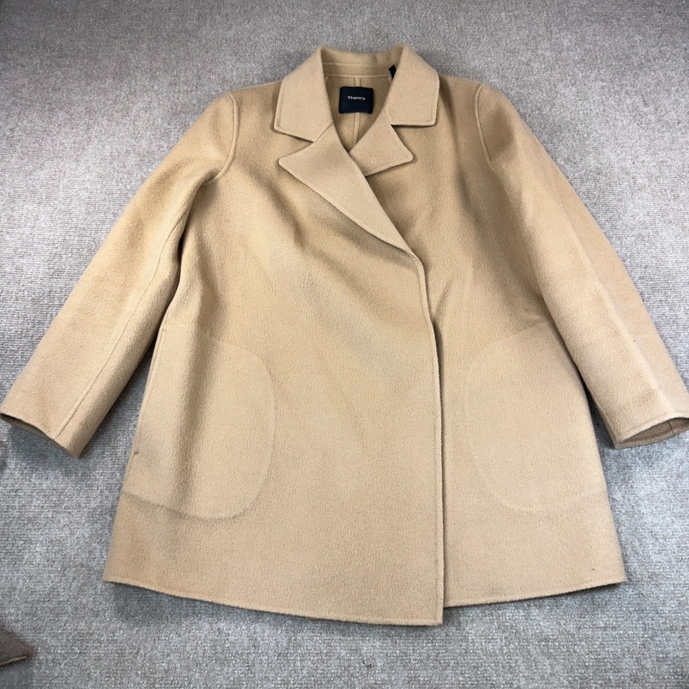 Theory Clairene New Divide Wool Cashmere Coat Camel Tan H0701403 Small